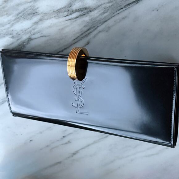 YSL Embossed Ring Closure Evening Clutch Bag in Patent Leather - Picture 1 of 8